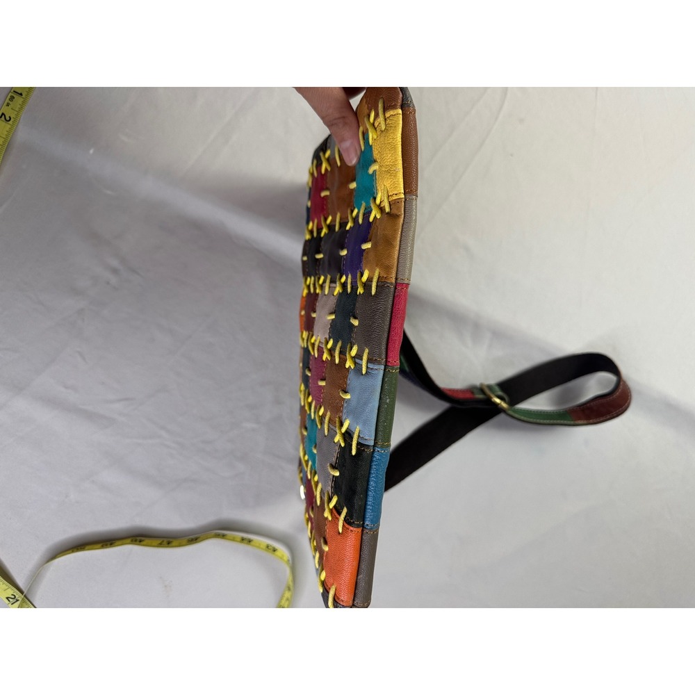 AmeriLeather Patchwork Leather Crossbody Bag Multicolor Whipstitch Hobo - Picture 13 of 16